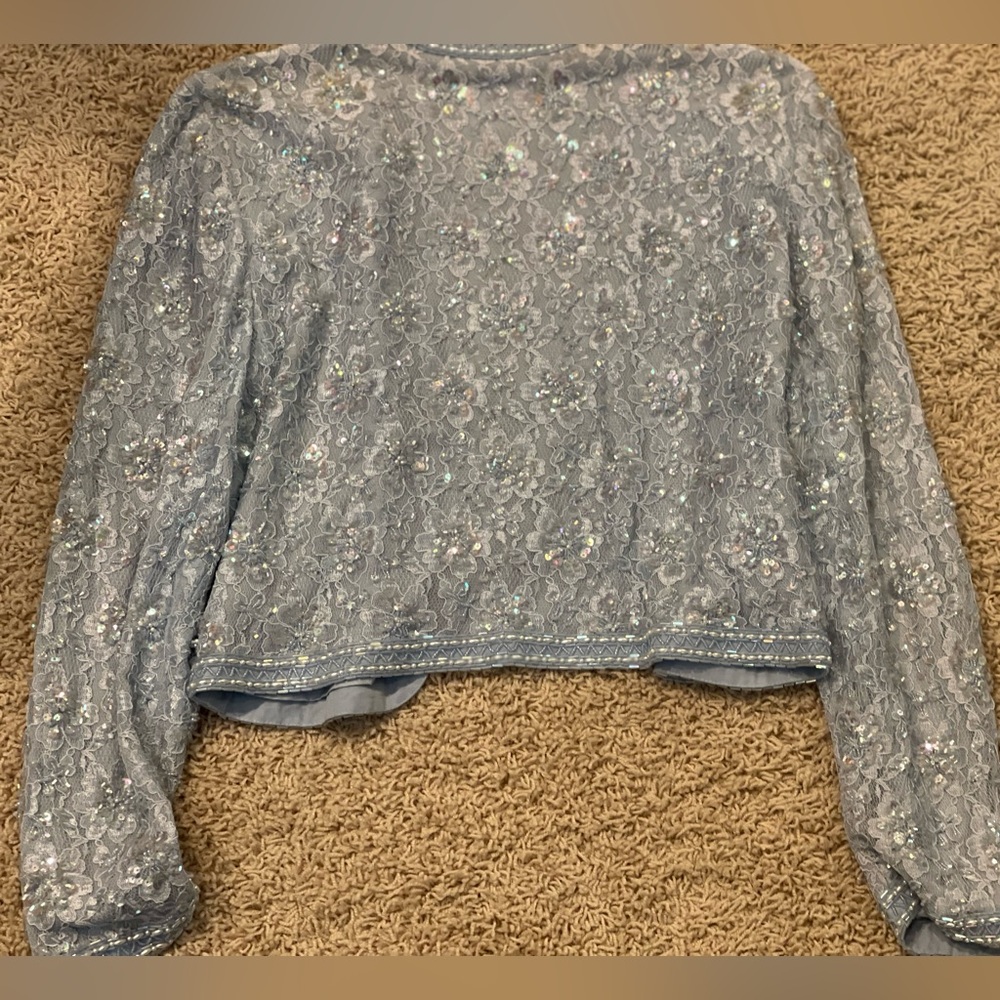 Vintage Diane Tres Original Silk Beaded Jacket Light Blue  - Fits As Med - EUC - Picture 4 of 7